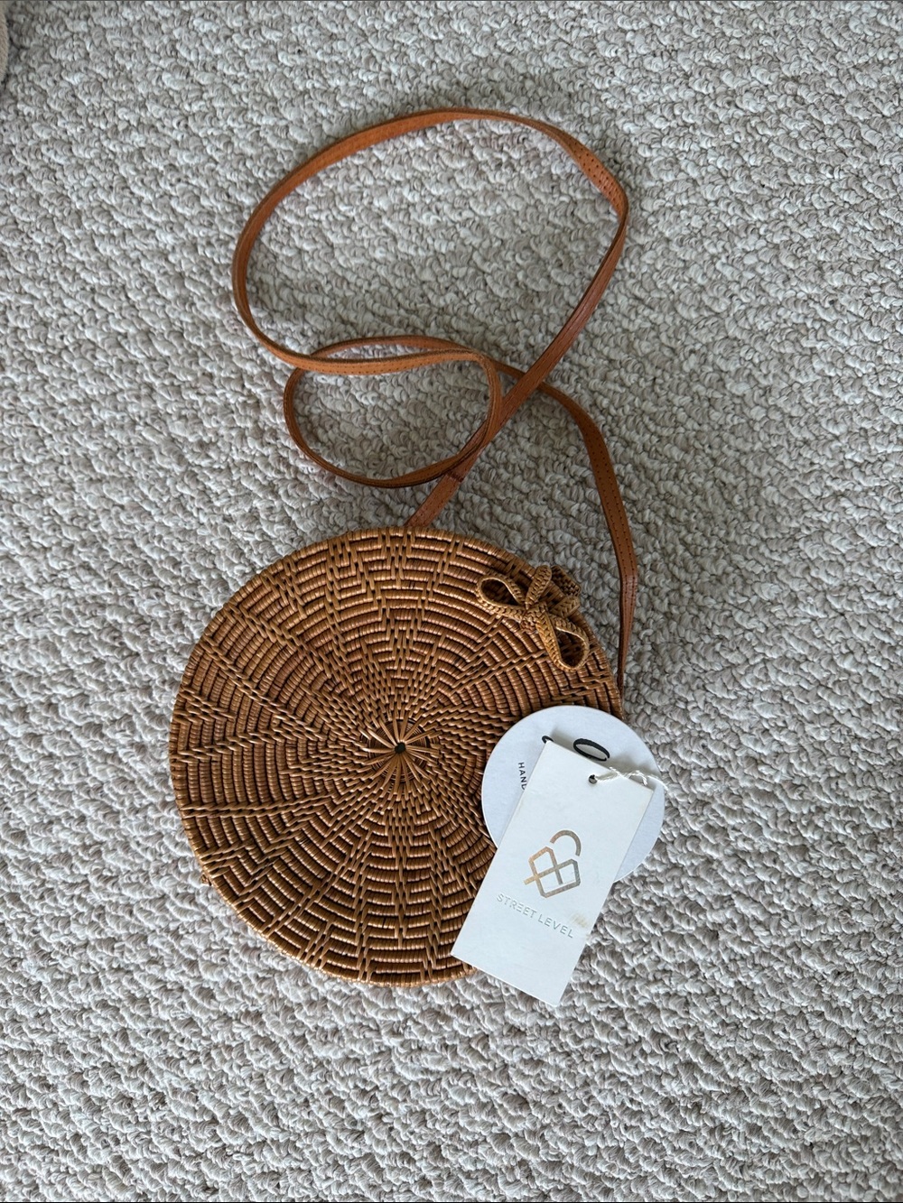 Street Level Brown Round Woven Crossbody Bag NWT